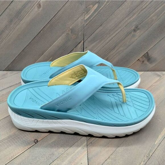 Vionic Rejuvenate Recovery Sandals Mens Size 10.5 Green White Comfort Cushioned - Picture 3 of 9
